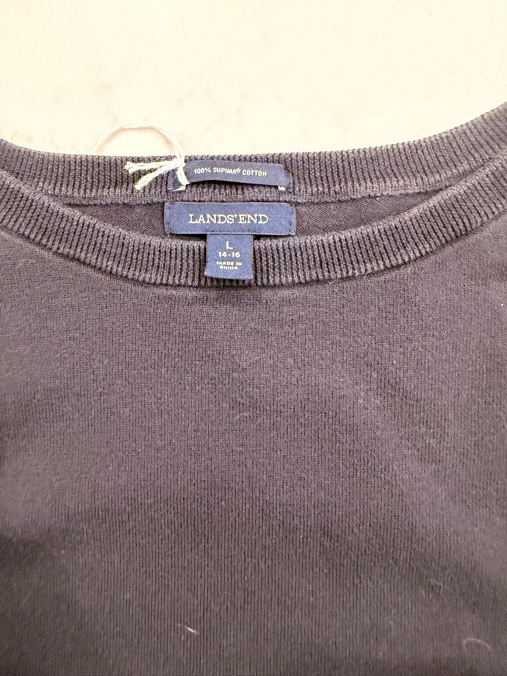 Lands’ End Women’s L Black Supima Cotton 3/4 Sleeve Sweater Knit Top Pullover